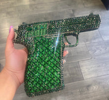 Load image into Gallery viewer, Gun Shaped Clutch in Green Rhinestones