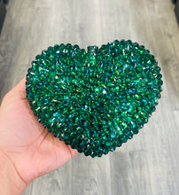 Load image into Gallery viewer, Green Heart Rhinestone Clutch