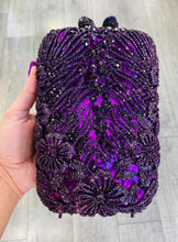 Load image into Gallery viewer, Dark Purple Rhinestone Satin Evening Bag